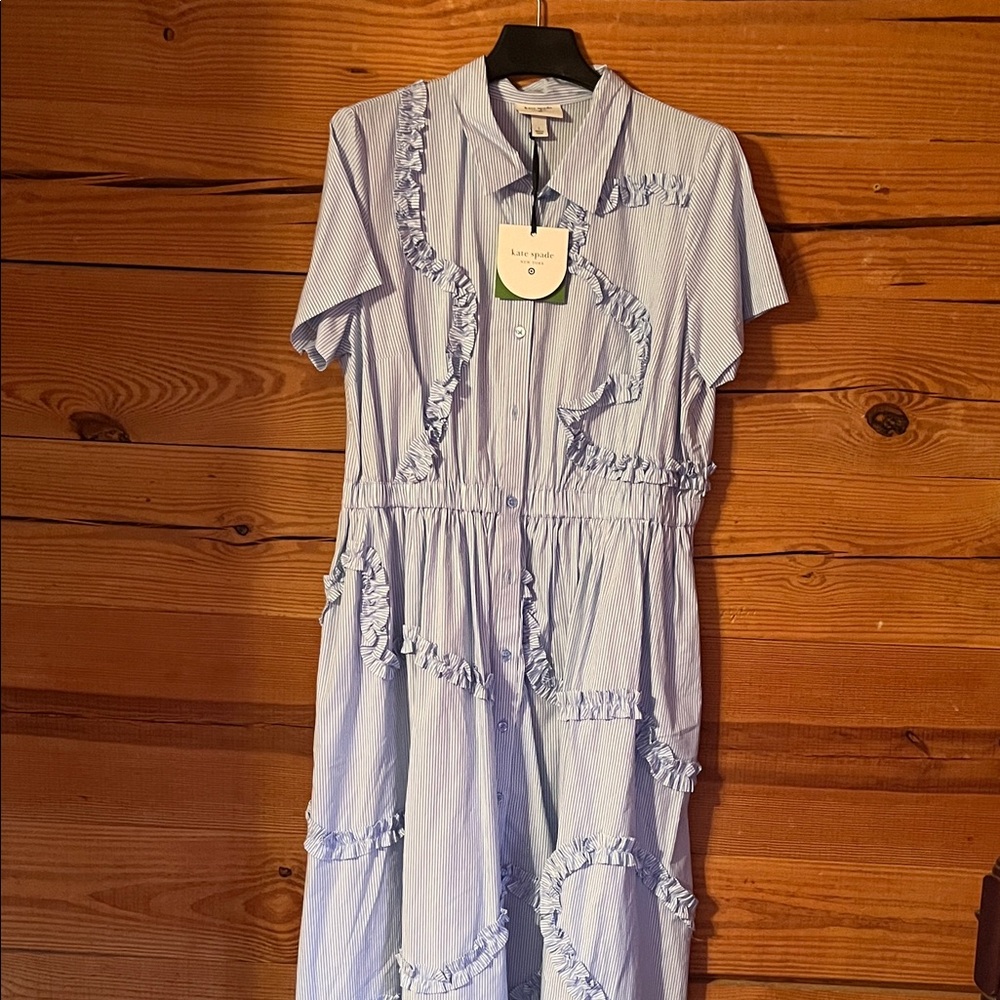 kate spade Light Blue & White Striped Ruffle-Trim Midi Dress